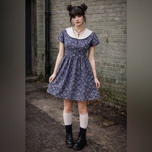 Vintage Handmade Floral Midi Dress with White Collar